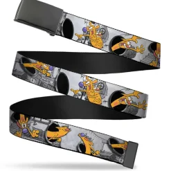 Black Buckle Web Belt - CatDog House Poses Grays Webbing