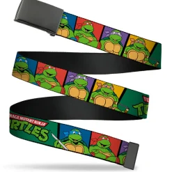 Black Buckle Web Belt - Classic TEENAGE MUTANT NINJA TURTLES Group Pose3/TMNT Logo Green/Multi Color Webbing