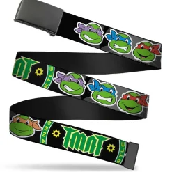 Black Buckle Web Belt - Classic Teenage Mutant Ninja Turtles Group Faces/TMNT/Ninja Star Black/Green Webbing