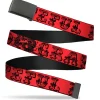 Black Buckle Web Belt - Grateful Dead Text w/Skull & Roses Red Webbing