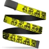 Black Buckle Web Belt - Grateful Dead Text w/Skull & Roses Yellow Webbing