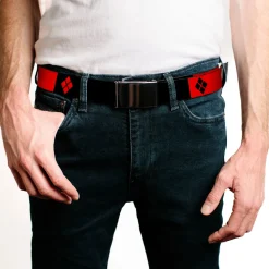 Black Buckle Web Belt - HARLEY QUINN/Diamonds Black/Red/White Webbing