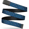 Black Buckle Web Belt - Harry Potter Ravenclaw Crest Plaid Blues/Gray Webbing