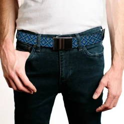 Black Buckle Web Belt - Harry Potter Ravenclaw Crest Plaid Blues/Gray Webbing