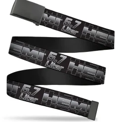 Black Buckle Web Belt - HEMI 5.7 LITER Black/White/Silver-Fade Webbing