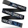 Black Buckle Web Belt - HOLLYWOOD UNDEAD Text Logo/Striping Black/Blue/White Webbing