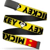 Black Buckle Web Belt - MICKEY Smiling Up Pose Flip/Buttons Yellow/Black/Red Webbing