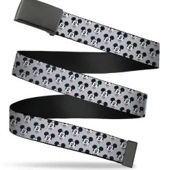 Black Buckle Web Belt - Mickey Mouse Smiling Face Monogram Gray Webbing