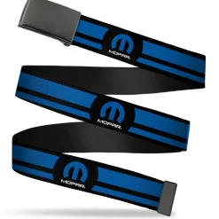 Black Buckle Web Belt - MOPAR Logo/Stripe Black/Blue Webbing