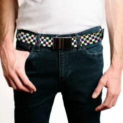 Black Buckle Web Belt - Mushrooms Scattered Checker Black/White/Multi Neon Webbing