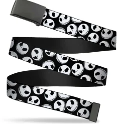 Black Buckle Web Belt - Nightmare Before Christmas Jack Expressions Scattered Black/White Webbing