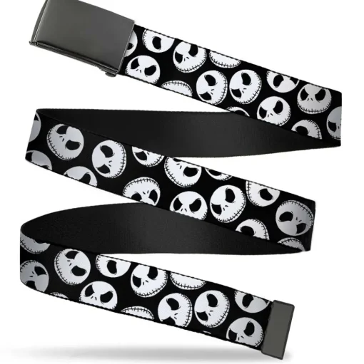 Black Buckle Web Belt - Nightmare Before Christmas Jack Expressions Scattered Black/White Webbing