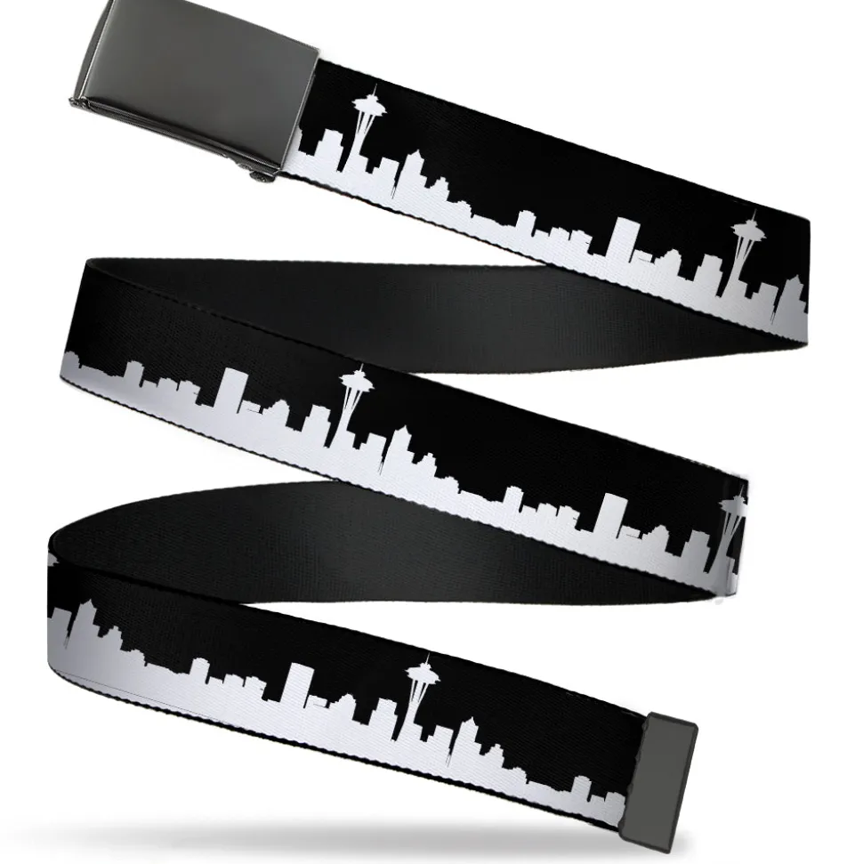 Black Buckle Web Belt - SEATTLE SOLID SKYLINE BLACK/WHITE