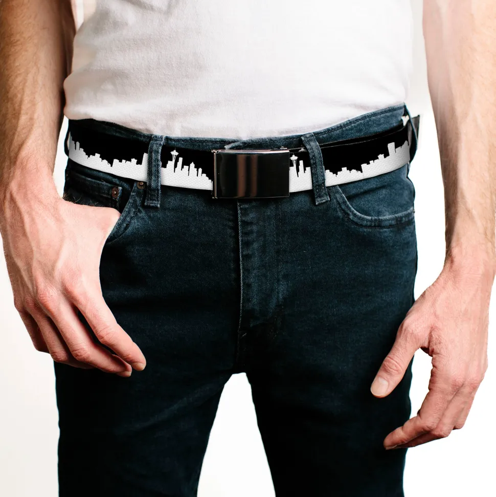 Black Buckle Web Belt - SEATTLE SOLID SKYLINE BLACK/WHITE