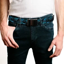 Black Buckle Web Belt - Space Jam 2 TUNE SQUAD Character Face Icons Black/Grays/Blues Webbing