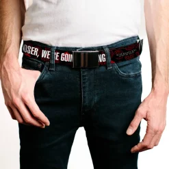 Black Buckle Web Belt - Supernatural GET IN LOSER, WE'RE GOING HUNTING/Symbols Scattered Black/Red/White Webbing