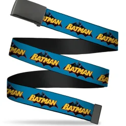 Black Buckle Web Belt - Vintage Batman Logo Blue Webbing