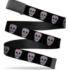 Black Buckle Web Belt - Wonder Woman Floral Skull Black/Multi Pastel Webbing