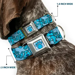 Blue's Clues Paw Full Color Blues Seatbelt Buckle Collar - Blue's Clues Blue Poses Scattered Blues