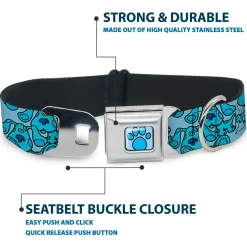 Blue's Clues Paw Full Color Blues Seatbelt Buckle Collar - Blue's Clues Blue Poses Scattered Blues