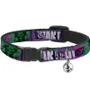 Breakaway Cat Collar with Bell - THE JOKER WANTED Smiling Pose and Graffiti Purples/Greens