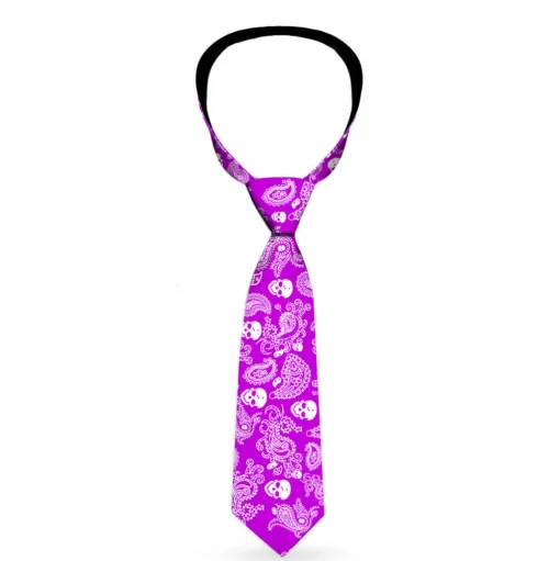 Buckle-Down Necktie - Bandana/Skulls Purple/White