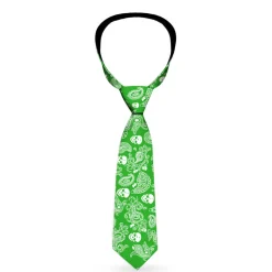 Buckle-Down Necktie - Bandana/Skulls Irish Green/White