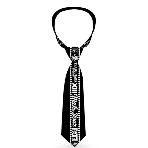 Buckle-Down Necktie - BD Skull MAKE YOUR FATE Black/White