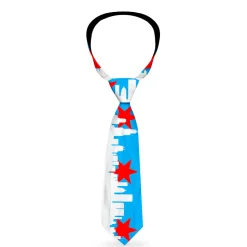 Buckle-Down Necktie - Chicago Skyline/Flag Distressed Black/White/Red