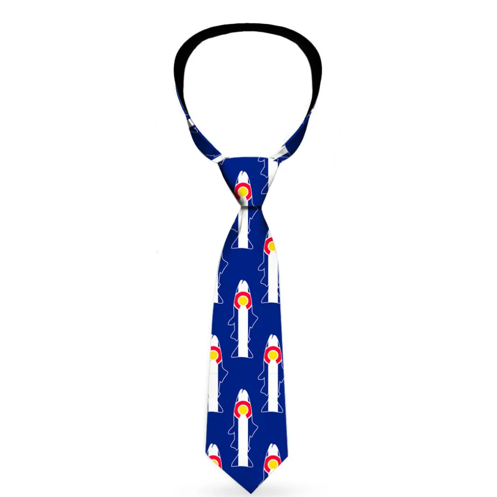 Buckle-Down Necktie - Colorado Trout Flag Blue/White/Red/Yellow
