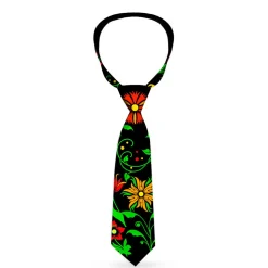 Buckle-Down Necktie - Floral Collage Black/Red/Orange/Green