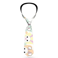 Buckle-Down Necktie - Happy/Sad Bunnies & Stars White/Pastel