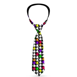 Buckle-Down Necktie - Houndstooth Black/White/Multi Neon