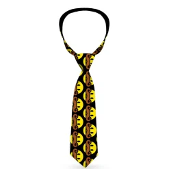 Buckle-Down Necktie - Mustache Happy Face Black/Yellow/Brown