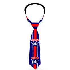 Buckle-Down Necktie - ROUTE 66 Highway Sign/Stripe Blue/White/Red