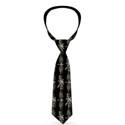 Buckle-Down Necktie - Skull & Dagger w/Filigree Black/Gray