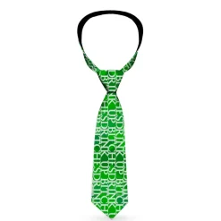 Buckle-Down Necktie - St. Pat's DRINK UP BITCHES/Stacked Shamrocks Greens/White