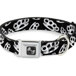Buckle-Down Seatbelt Buckle Dog Collar - Brass Knuckles Black/White