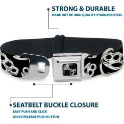 Buckle-Down Seatbelt Buckle Dog Collar - Brass Knuckles Black/White