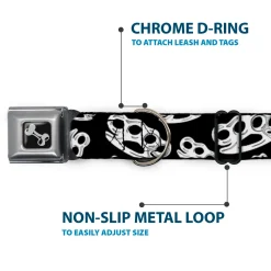 Buckle-Down Seatbelt Buckle Dog Collar - Brass Knuckles Black/White