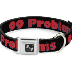 Buckle-Down Seatbelt Buckle Dog Collar - 99 PROBLEMS Black/Red