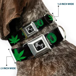 Buckle-Down Seatbelt Buckle Dog Collar - 420/Pot Leaf Black/Smoke/Green