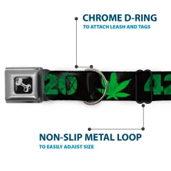 Buckle-Down Seatbelt Buckle Dog Collar - 420/Pot Leaf Black/Smoke/Green