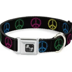 Buckle-Down Seatbelt Buckle Dog Collar - Marijuana Peace Repeat Black/Multi Color