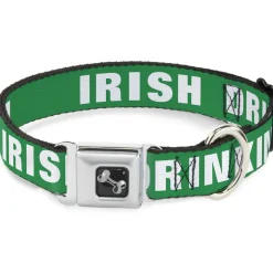 Buckle-Down Seatbelt Buckle Dog Collar - IRISH DRINKING TEAM Green/White