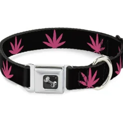 Buckle-Down Seatbelt Buckle Dog Collar - Marijuana Leaf Repeat Black/Pink