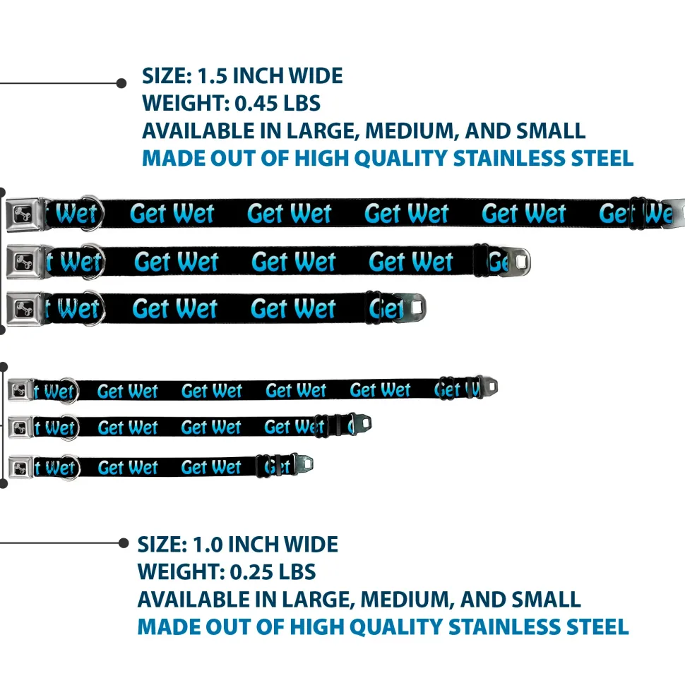 Buckle-Down Seatbelt Buckle Dog Collar - GET WET Black/Baby Blue