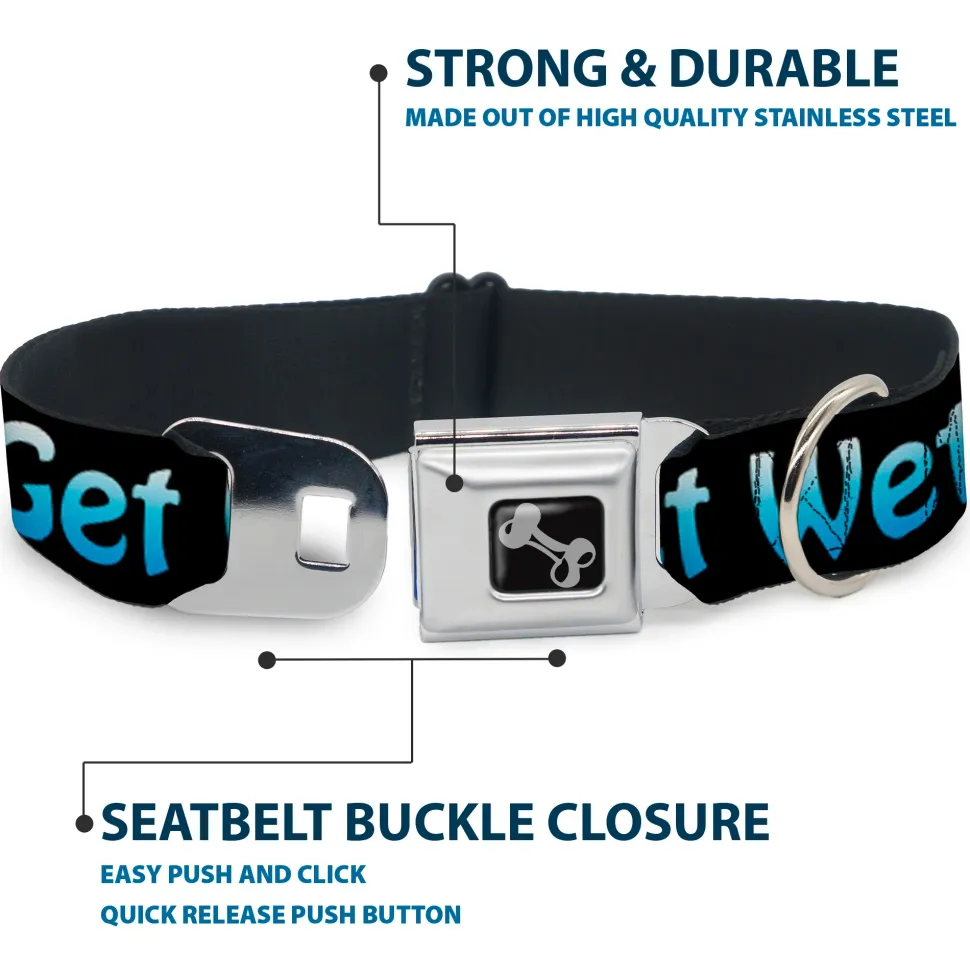 Buckle-Down Seatbelt Buckle Dog Collar - GET WET Black/Baby Blue