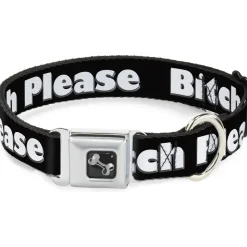 Buckle-Down Seatbelt Buckle Dog Collar - BITCH PLEASE Black/White