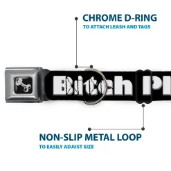 Buckle-Down Seatbelt Buckle Dog Collar - BITCH PLEASE Black/White